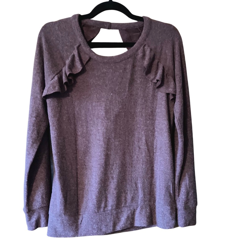 CHASER Womens Mulberry Ruffle Back Cutout Long Sleeve Sweatshirt Size S NWT